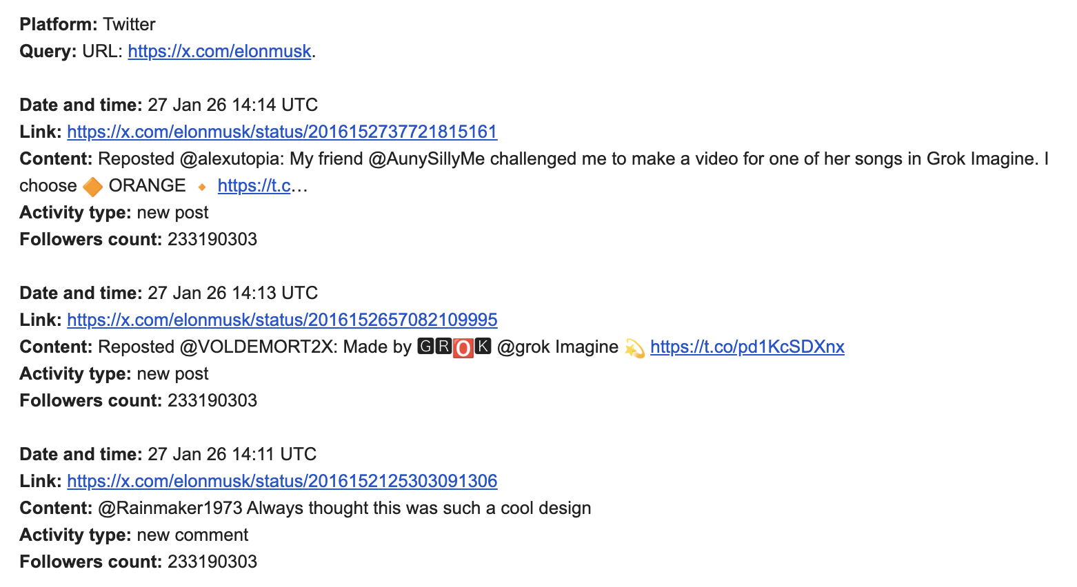 X (Twitter) Príklad e-mailu